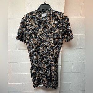 Short-Sleeve Navy Paisley Button-Down Romper